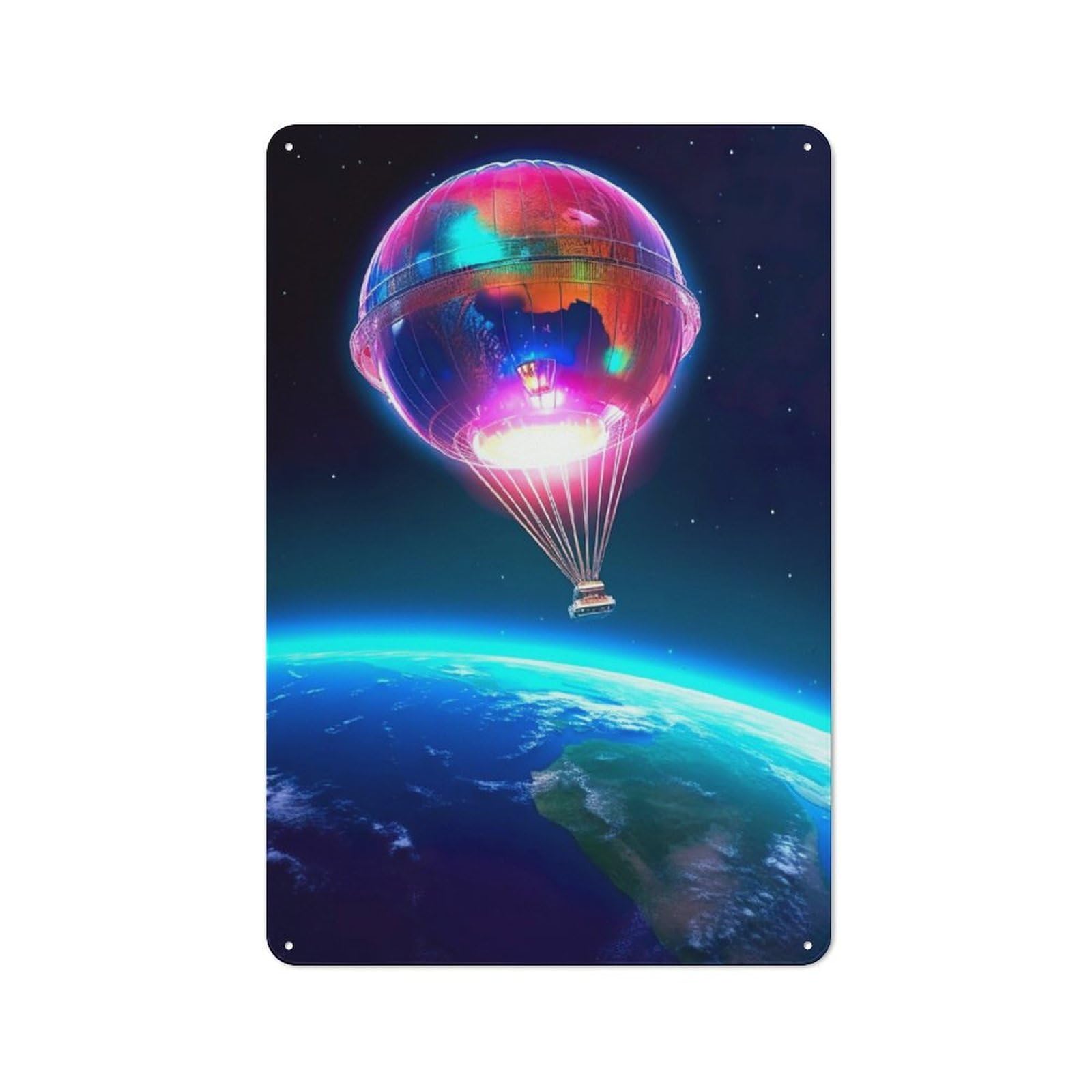 Junmoney Hot Air Balloon In Space Metal Plaque 30X20cm With For Garage Wall, Vintage Decor, For Vintage Wall Decor Fans, For Metal Sign Collectors