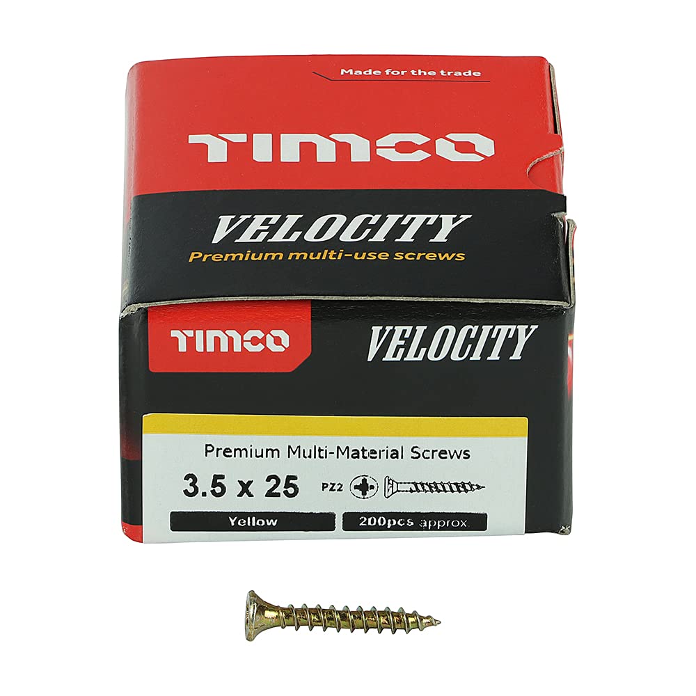 TIMco 35025VY PZ2 CSK ZYP Velocity Screw 3.5 x 25 - Yellow (Box of 200)