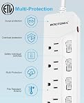 ROOTOMA Protecteur de bande de puissance avec interrupteurs individuels,6-Foot 14AWG Cordon à longue extension 1875W/15A Mont mural pour Bureau Dorm Home Theatre (6outlets-6ft)