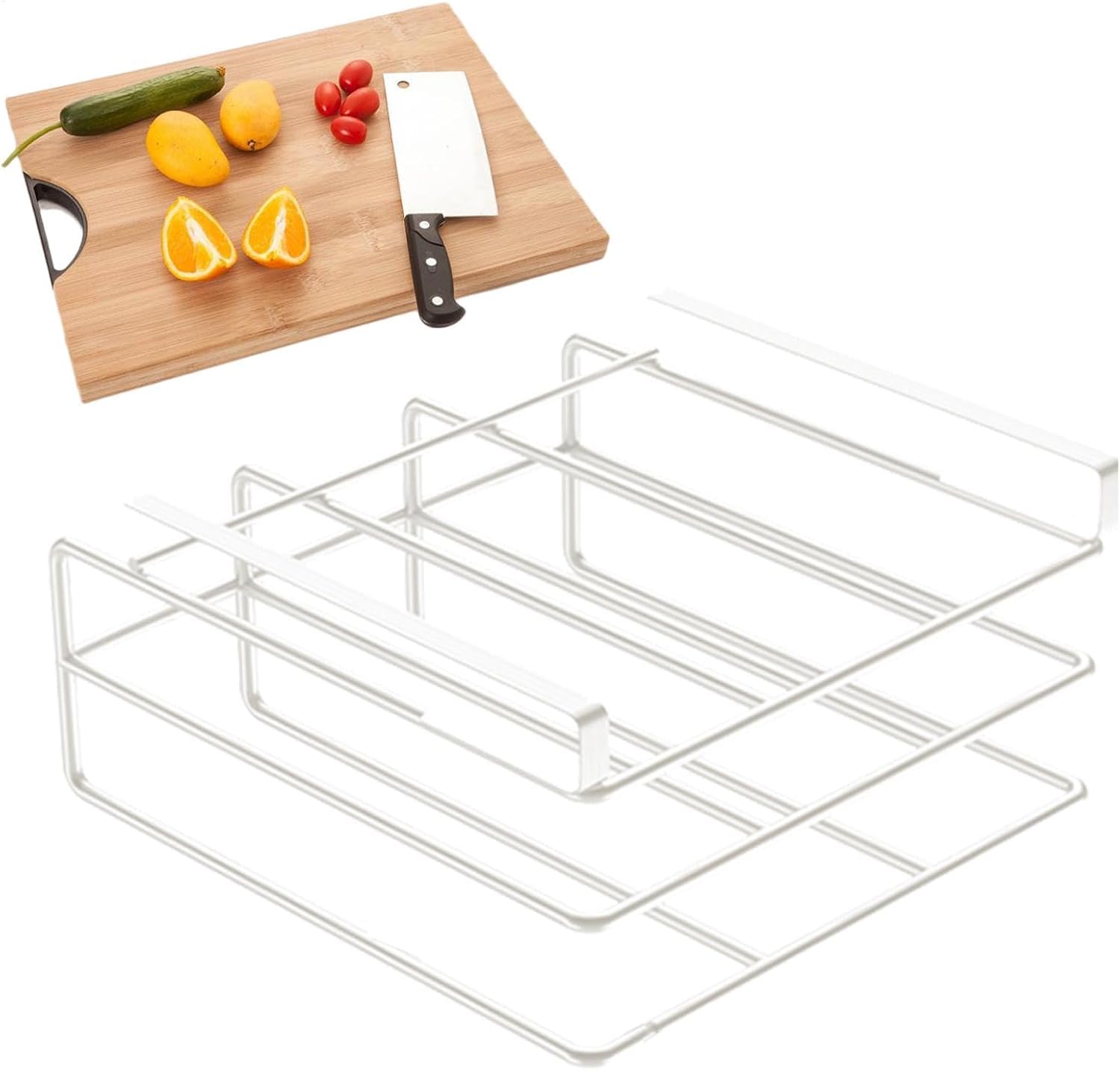 Porta Taglieri da Appendere sotto Il Pensile della Cucina, Organizer per Coperchi E Taglieri, Ripiano Salvaspazio per Pentole, Padelle E Taglieri White