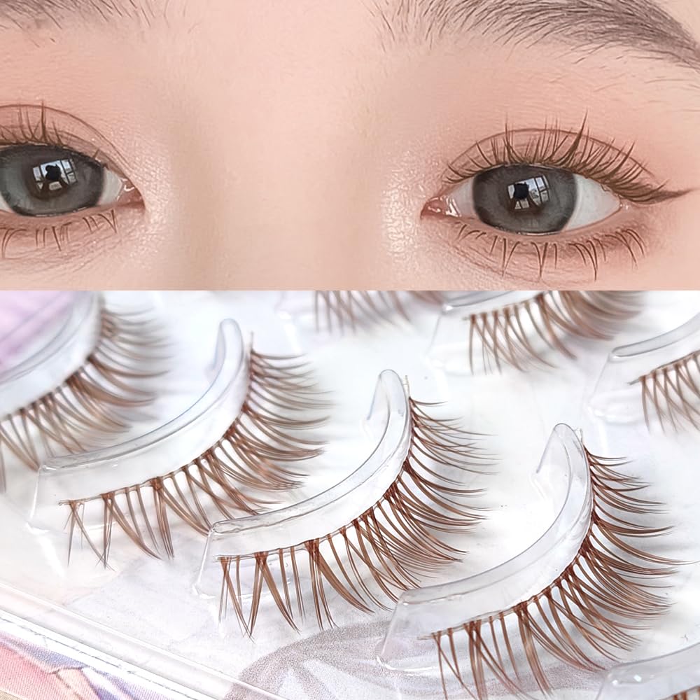 Brown Color False Eyelashes Extension Clear Band Full Strip Clear Band Natural Daily Looking Handmade Soft Cross Eye