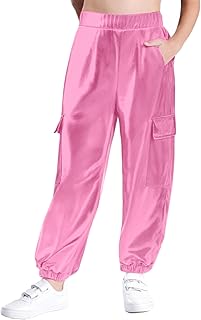 CHICTRY Kids Girls Boys Shiny Metallic Jazz Hip Hop Dance Cargo Pants Jogger Trousers Performance Party Bottoms Streetwear