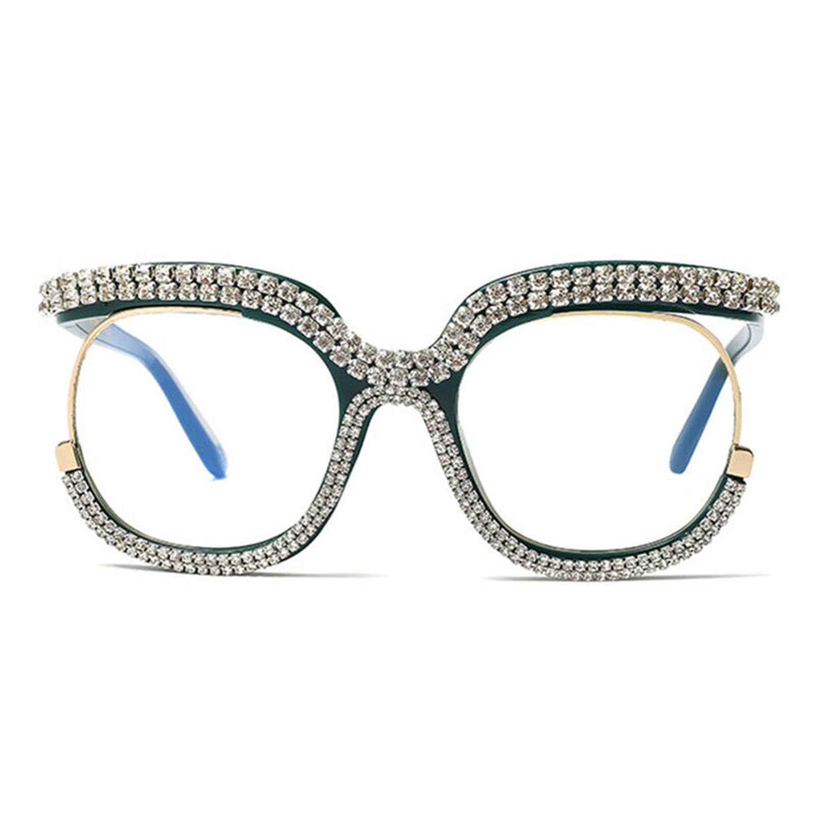 Occhiali da Lettura Presbiopia Oversize Rotondo:Acetato Metallo Frame Vintage con Anti Luce Blu Lenti Cerniera a Molla Occhiali Lettori Con diamante per Donna Uomo (Verde, 1)