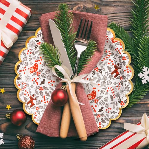 Image of Confettiville Christmas Paper Plates, 50-Count Disposable Christmas Dinner Plates, Scalloped Gold, Party Supplies