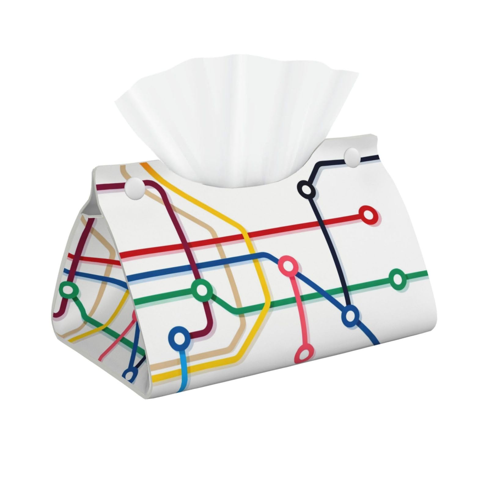 Subway Map Lines Long Leather Tissue Box Cover-Waterproof PU Leather Tissue Holder for Bathroom, Decorative Rectangular Tissue Case