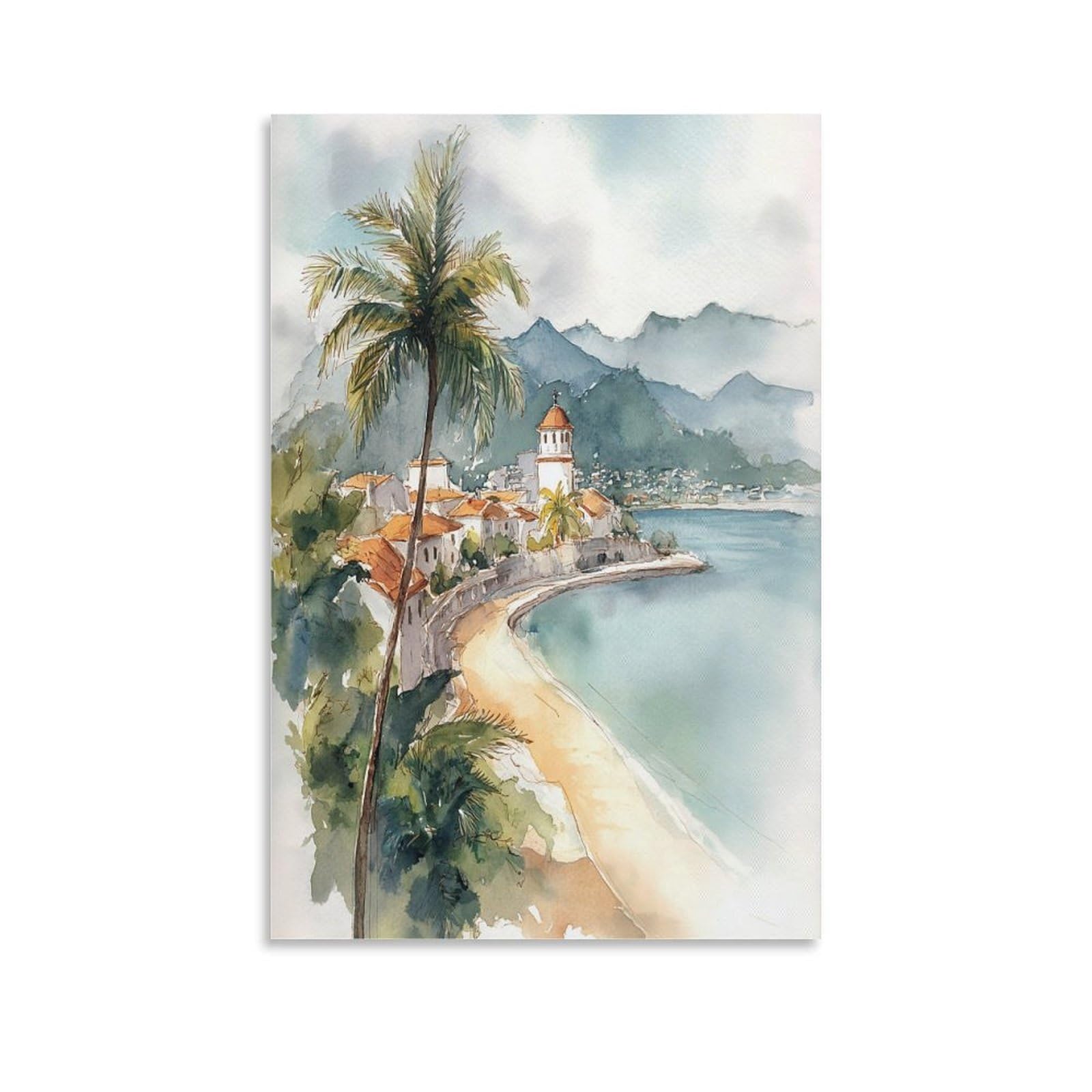 XWYMXZ Martinique Watercolor 20x30inch(50x75cm) Vintage Travel Poster Watercolor Canvas Art