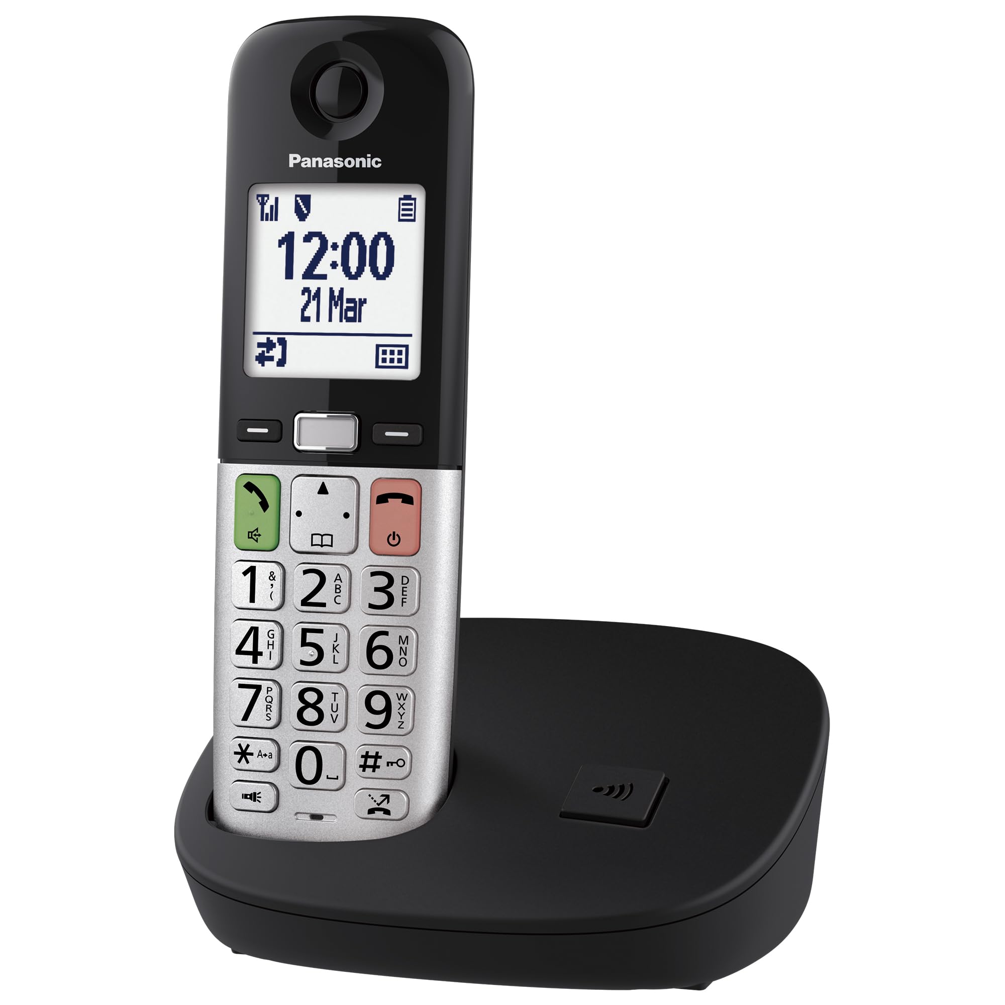 Panasonic KX-TGU410EXB Bezprzewodowy telefon cyfrowy z automatyczną sekretarką, jednostką podstawową i 1 słuchawką, wyświetlaczem LCD, ulubionymi połączeniami, latarką, kompatybilny z aparatami