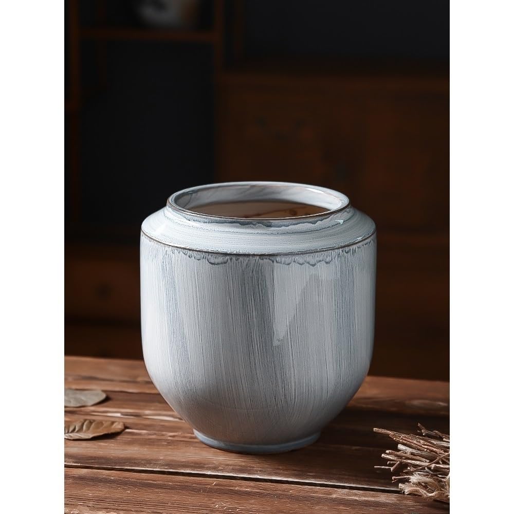 Vasi for piante in ceramica da 22 cm, vaso da fiori bonsai for piante da interno con foro di drenaggio(Gray)