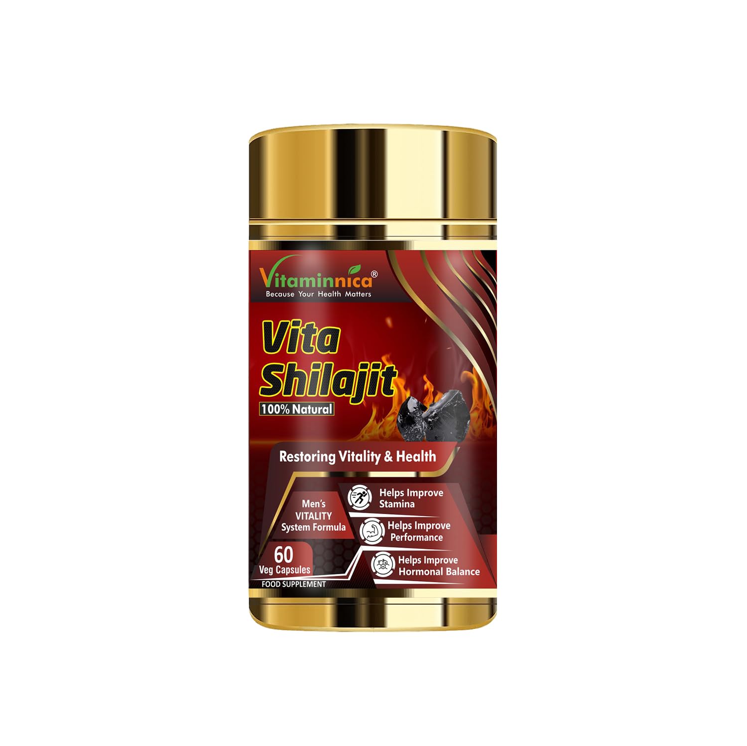 Vitaminnica Vita Shilajit- Premium Himalayan Shilajit for Energy, Stamina & Vitality- 60 Vegan Capsules | 60% Fulvic Acid