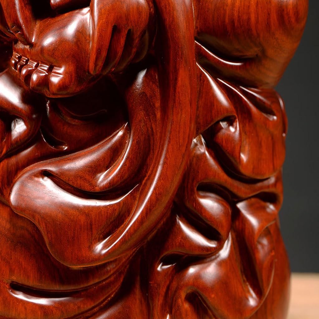 Dekoracja na biurko drewniana statua buddy ozdoby lite drewno duży siedzący uśmiechnięty budda dekoracja domu mahoń rzemiosło rzeźby dekoracja domu (15,74 cala)
