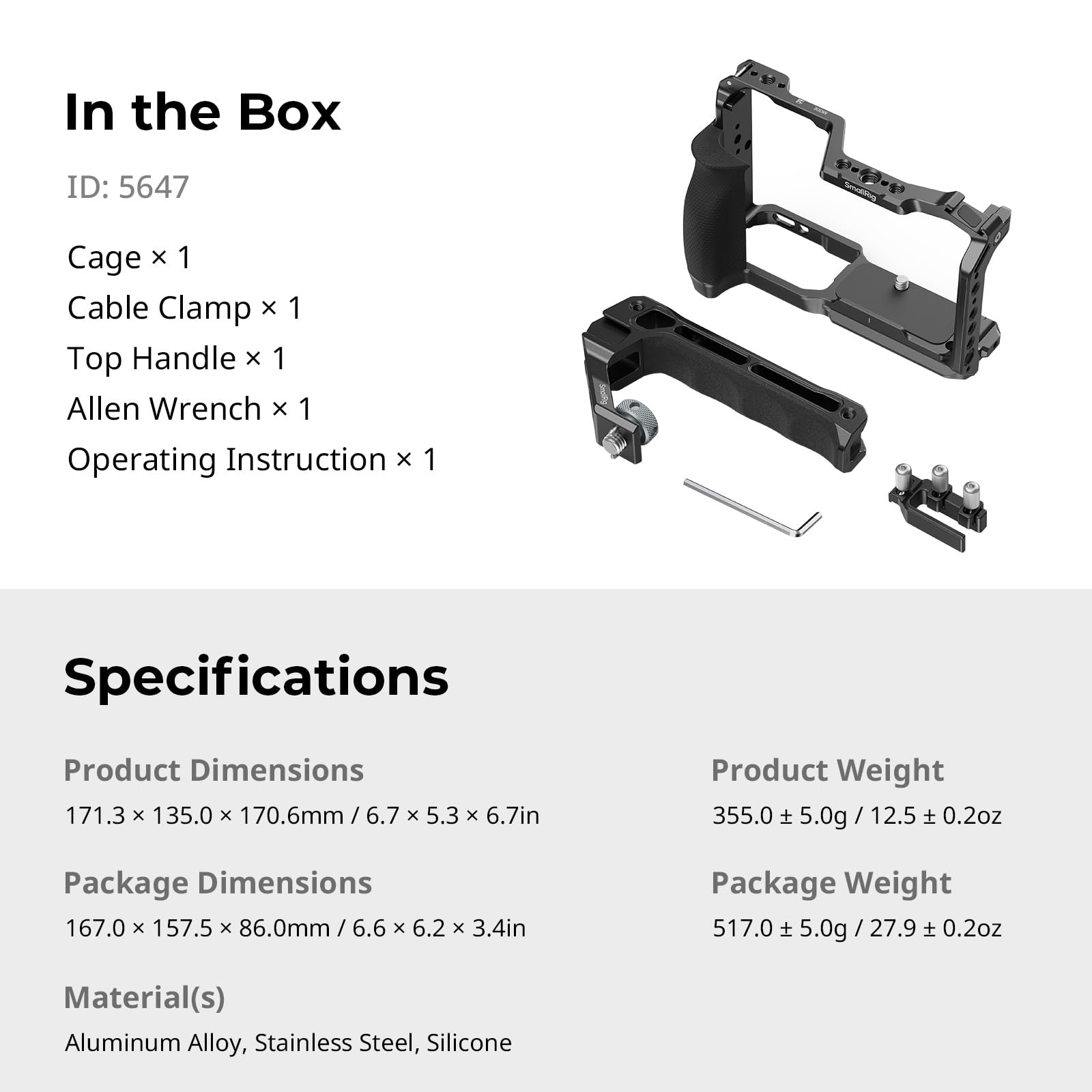 SmallRig Kit Gabbia per Fotocamera per Nikon ZR con Impugnatura in Silicone, Maniglia Superiore per ARRI, Morsetto per Cavo HDMI, Freddo Integrata e Piastra a Sgancio Rapido per Arca - 5647