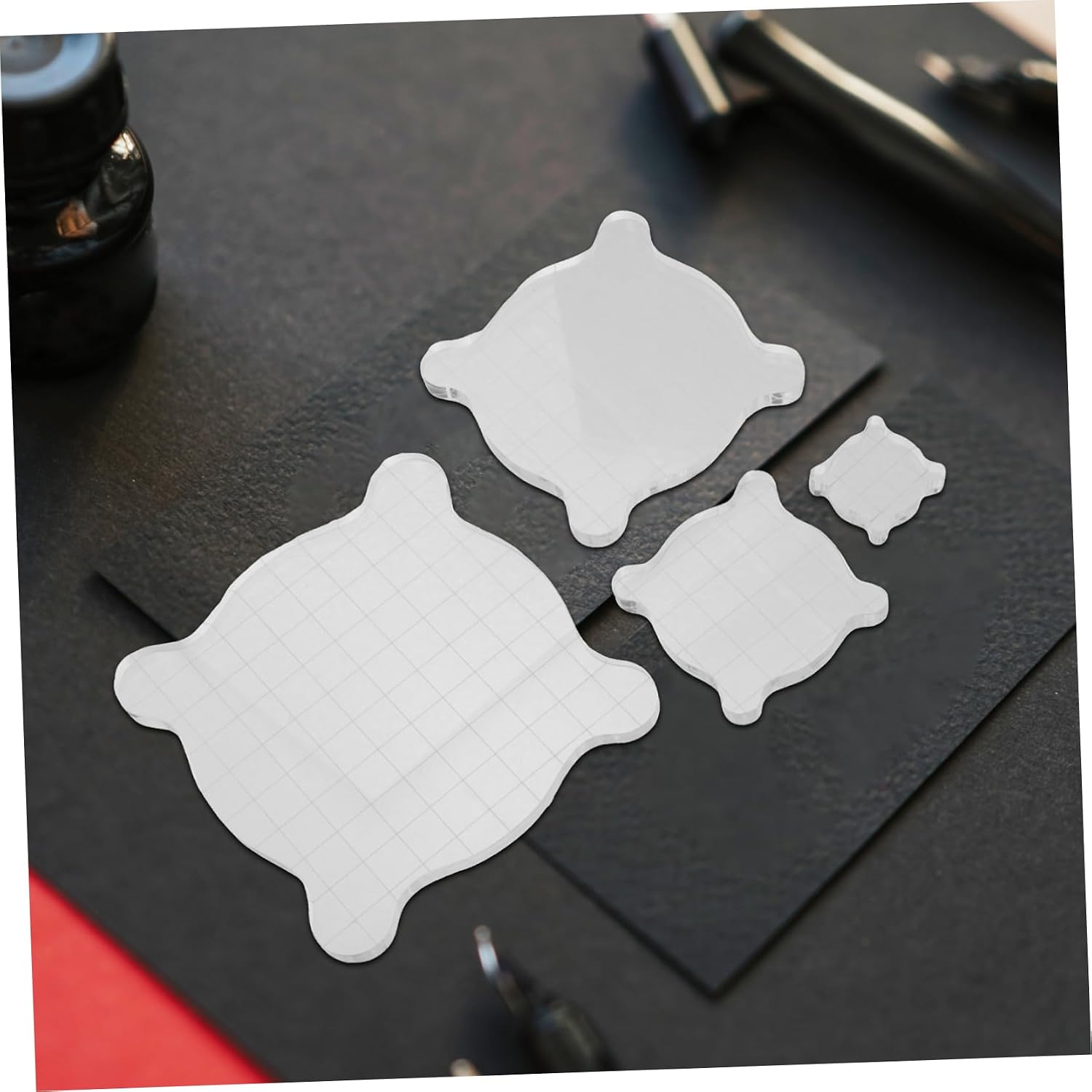 4pcs Acrylic Stamp Block with Grid Lines for Crafting Stamping Tool for Scrapbooking Card Making DIY Projects