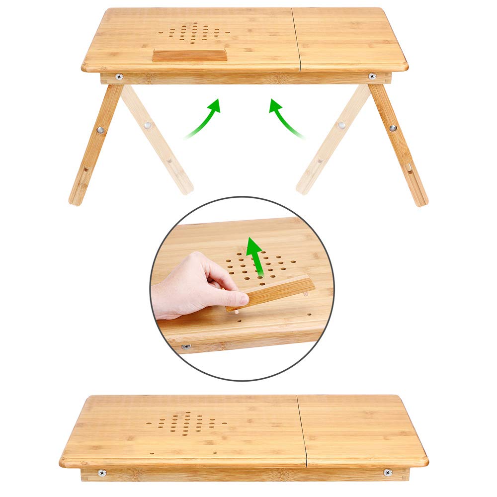 CASARIA® 2X Mesas para Ordenador Portátil Plegable Mesas Auxiliares Cama Sofá de Bambú Ajustable Bandeja Desayuno