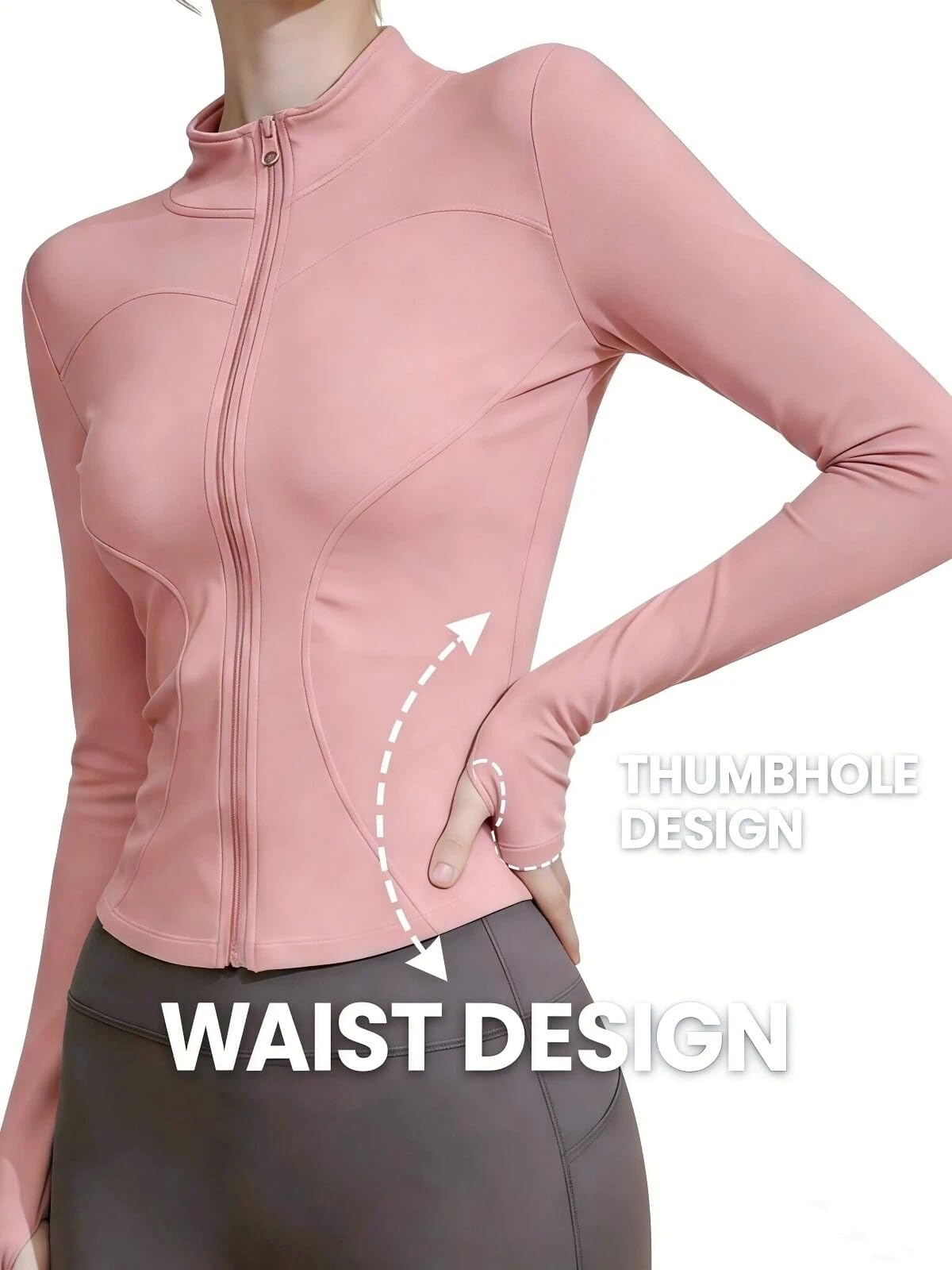 Chaquetas deportivas para mujer, con cremallera, absorben la humedad, de secado rápido, ligeras, de manga larga con agujeros para el pulgar, para yoga, gimnasio, correr — view 4