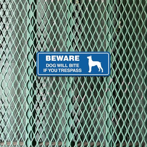Panneau beware dog will bite noir et doré L pour signalisation extérieure