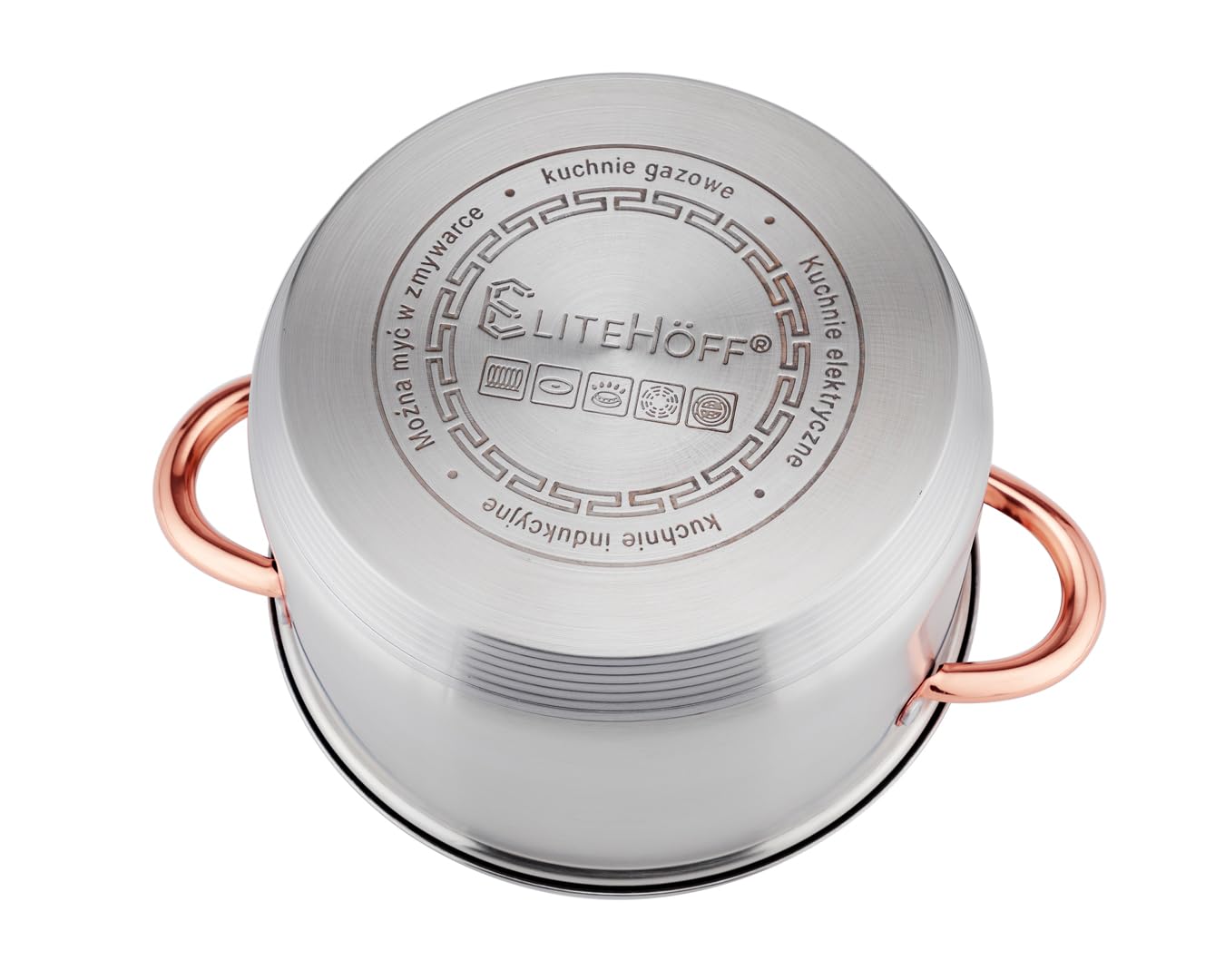 EliteHoff Topfset Induktion, Kochtopf Set mit Glasdeckel, 7-lagiger Edelstahl Topf- & Pfannensets mit Deckel, Griffe in Roségold, Kochgeschirr Set für alle Herdarten (12-teilig)