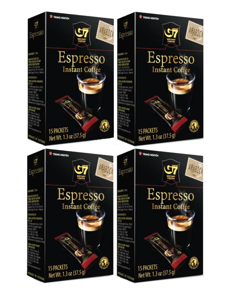 Trung Nguyen — G7 Instant Coffee — Espresso — Strong and Bold — Instant Vietnamese Coffee (15 Packets/Box, 4-Pack)