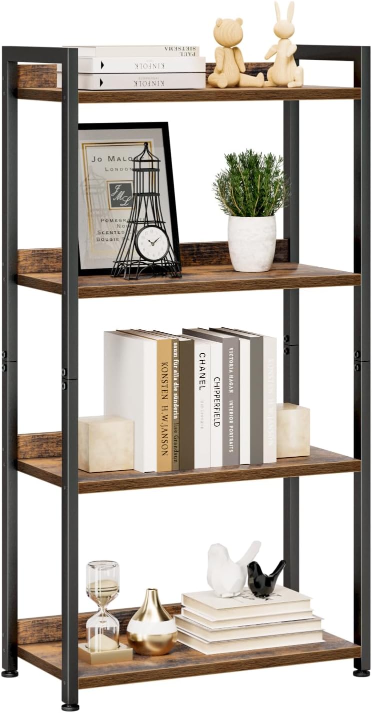 NUMENN Bookshelf, 4 Tier Bookshelves, Home Office Bookcase Shelf Storage Organizer, Free Standing Storage Shelving Unit for Bedroom, Living Room and Home Office, Vintage 4 Tier(wide) Vintage