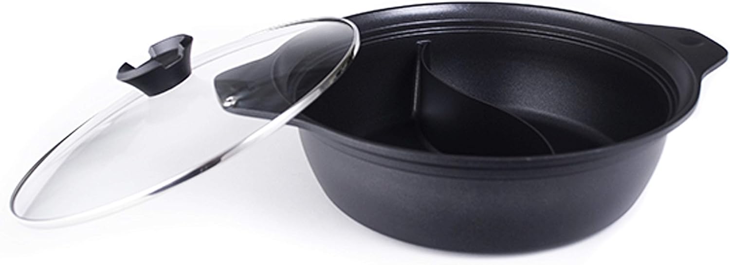 Happy Sales HSSHAPNDUL, 12"D Shabu Shabu Hot Pot, Dual Sided Hot Pot