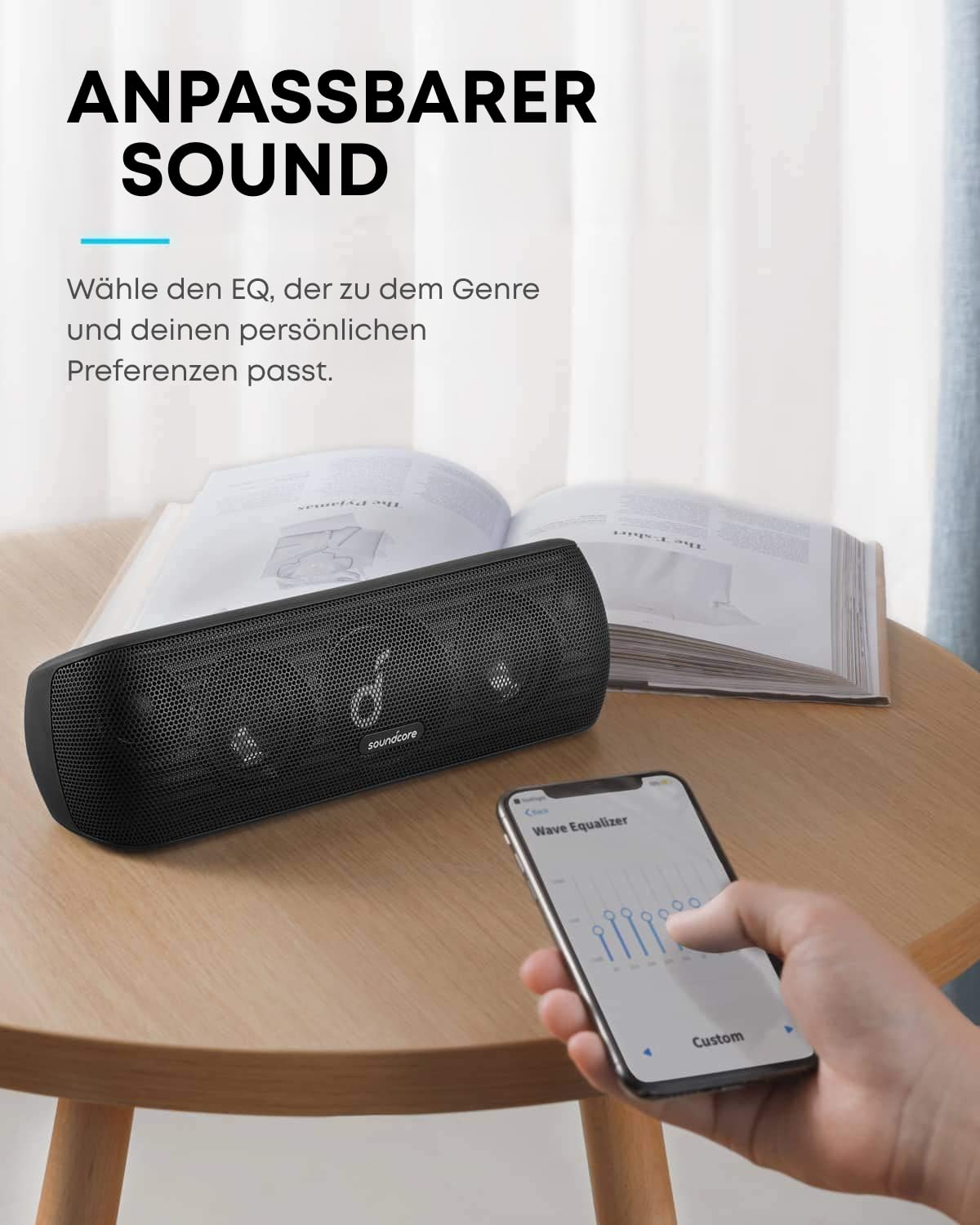soundcore Motion+ Bluetooth HiFi Lautsprecher mit Hi-Res 30W Audio, Intensiver Bass, Kabelloser, mit App, USB C Konnektivität, Flexibler EQ, 12h Akkulaufzeit, IPX7 Wasserschutz (Schwarz)