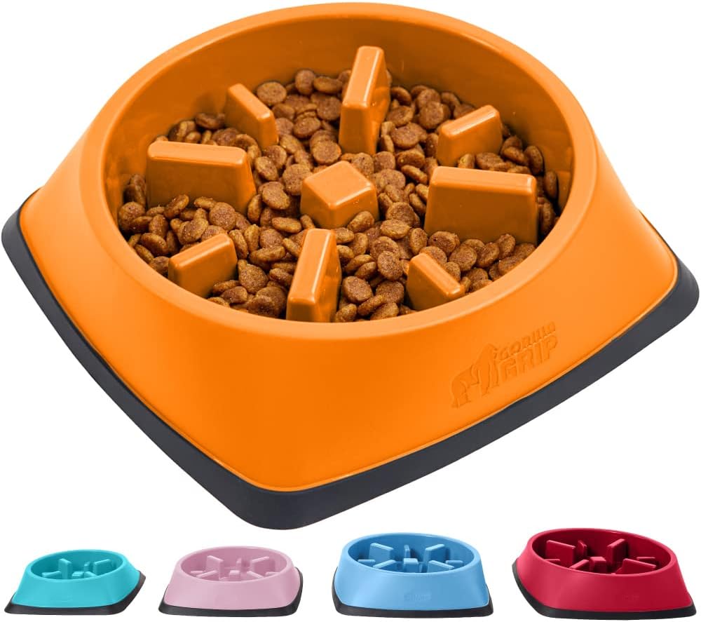Gorilla Grip Slip Resistant Slow Feeder Dog Bowl, Slows