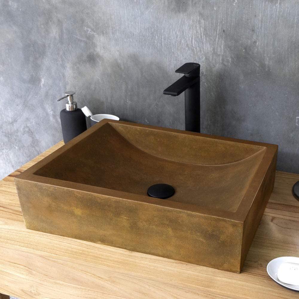 Magnus Home Products Vardaman Rectangular Cast Concrete Vessel Bathroom Sink, Vintage Brown, 19 1/2" L x 13 7/8" W, 79.0 lb