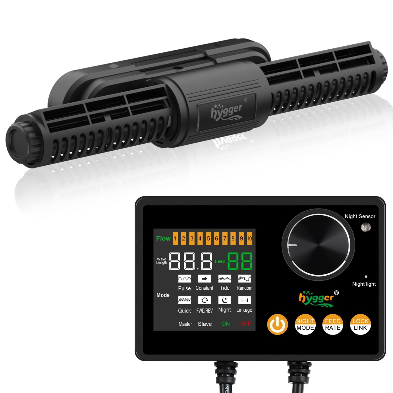 hygger Intelligent Wave Maker for Aquarium, Saltwater Freshwater Circulation Pump Adjustable 6 Waves/Night/Feed/Wireless Connection Mode, Magnetic Holder Display Controller Memory Function (35W)
