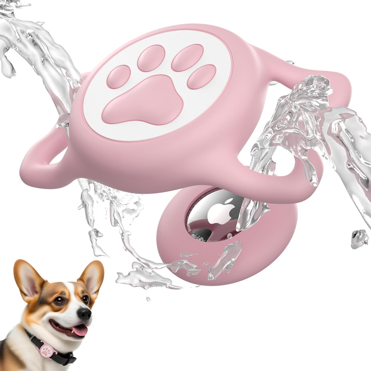 Soporte para collar de perro Airtag – Soporte impermeable IP68 para collar de perro, funda de silicona ligera y suave, ajuste ajustable para collares de mascotas de todos los anchos (rosa, 1