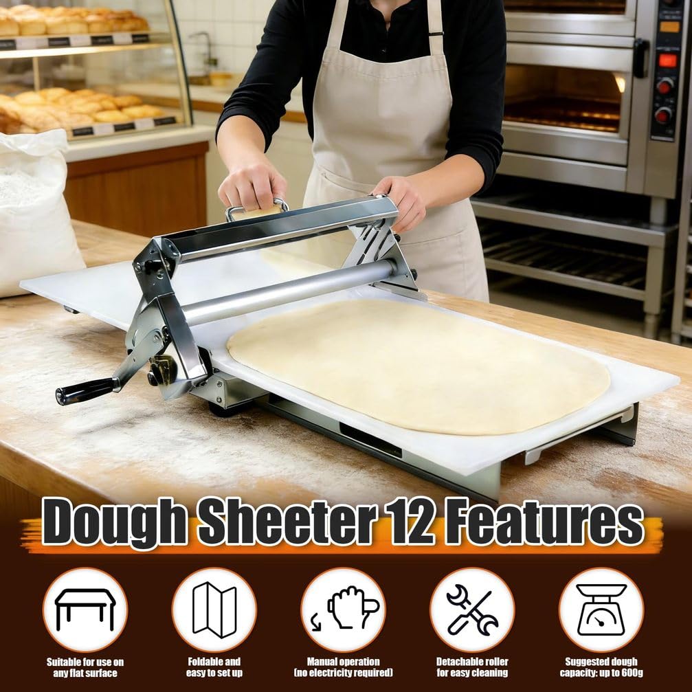 Laminoir à pâte feuilletée réversible, Machine à laminer Robuste en Acier Inoxydable, Rouleau à Fondant pour pâtisseries Maison, pizzerias et Restaurants,Model 400（Professional Use）
