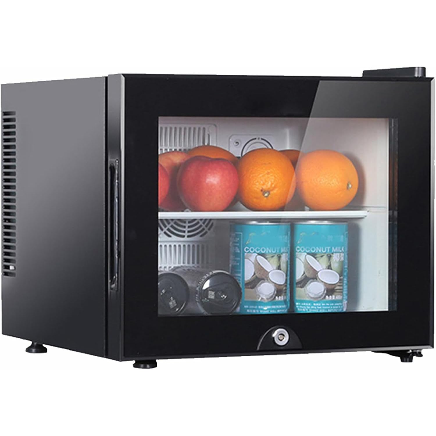 Qiang Frigo da Tavolo 20L 30L 40L, Mini Frigorifero Portatile con Chiave, Silenzioso 28 Db, No Frost, 3 Marce, Porta in Vetro, per Dormitorio, Appartamento, Ufficio e Bar 20L