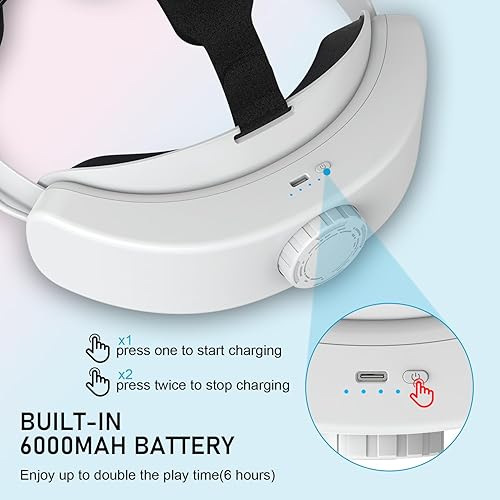 Miniatura 8 de Head Strap with Battery for MetaOculus Quest 3,6000mAh Fast Charging VR Power,Adjustable Elite Strap Replacement Accessories for OculusMeta Quest 3