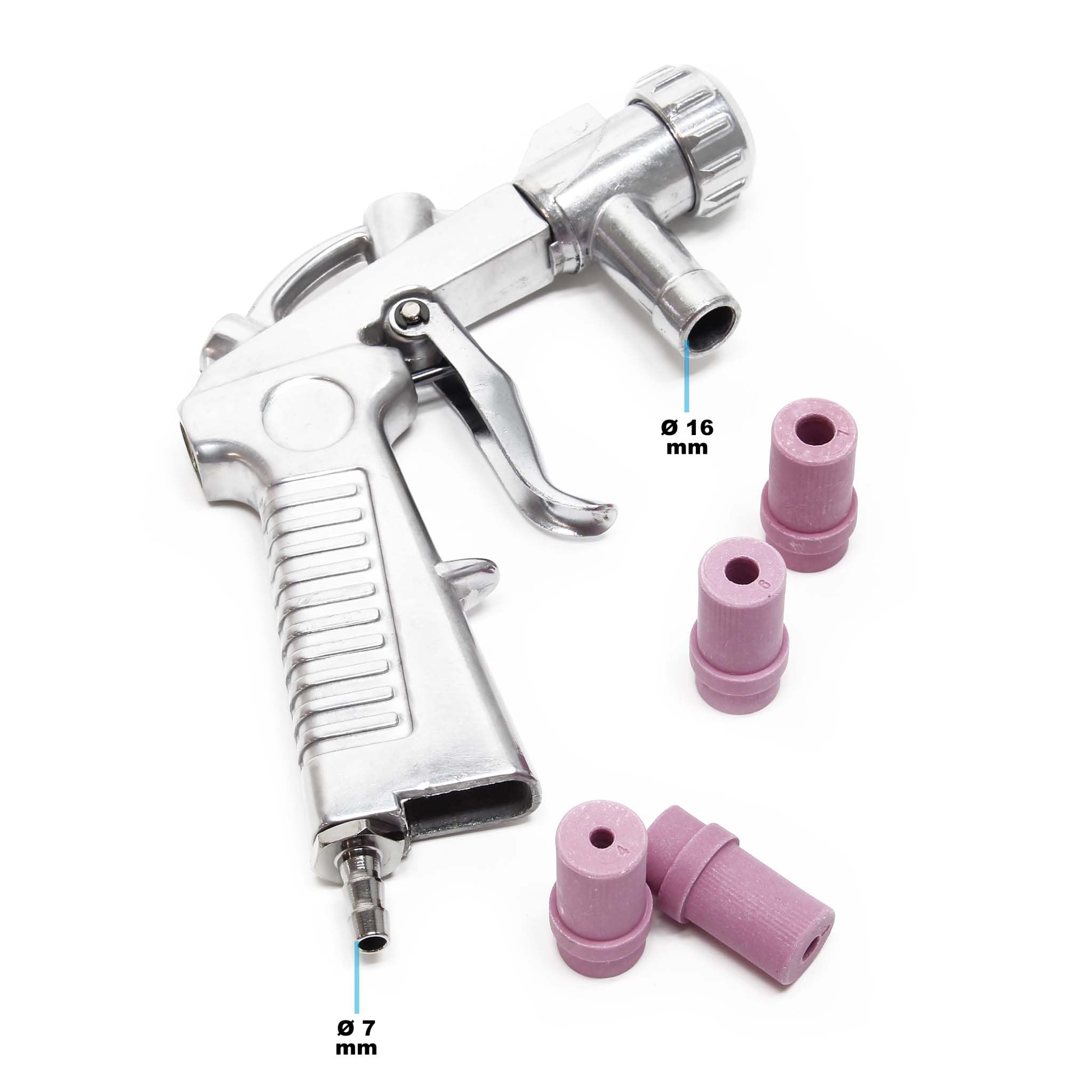 Wiltec Pistola sabbiatrice con 4 ugelli 4/5/6/7mm, 2-8 bar, per sabbiatura ad aria compressa