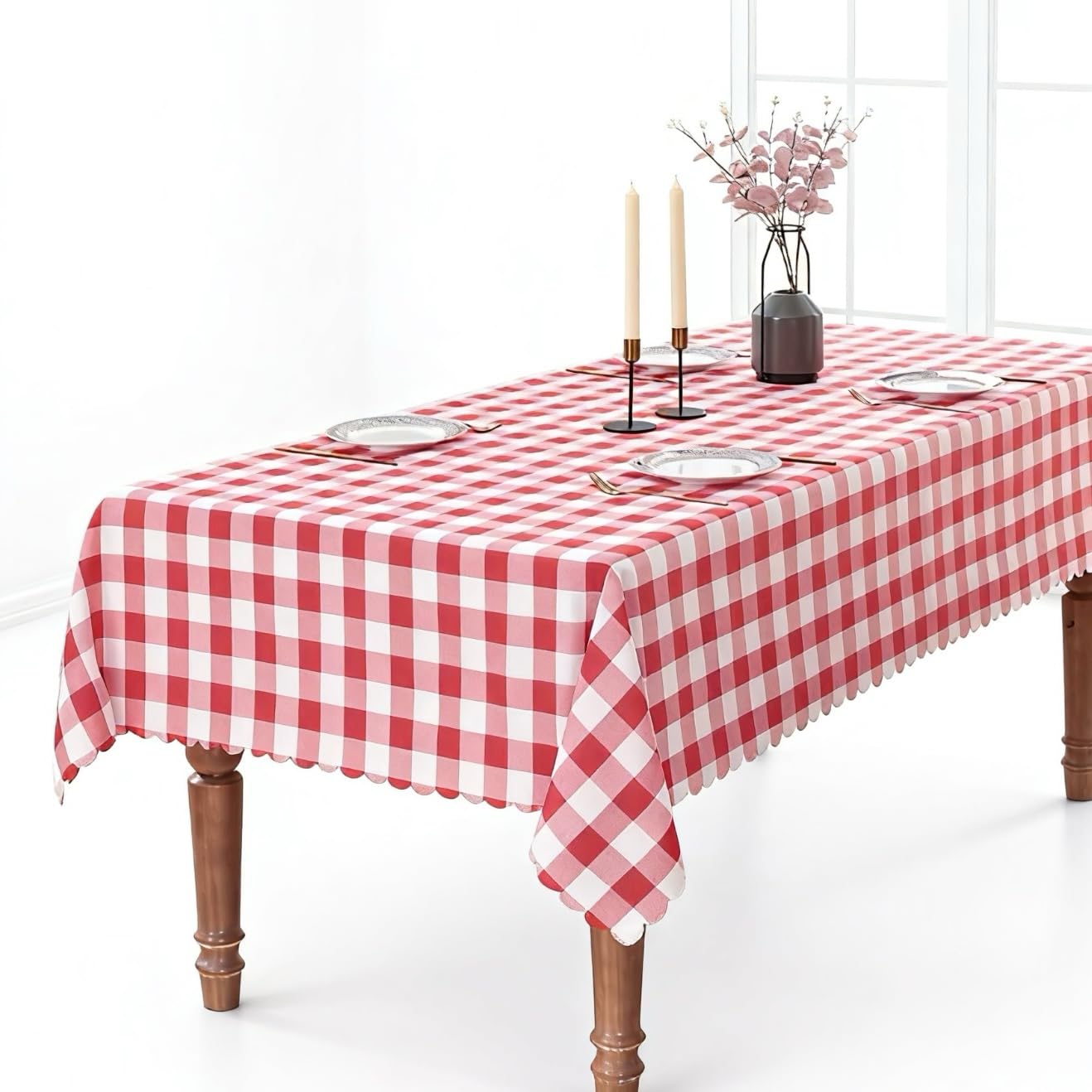 SEASHORE TREE Gingham Table Cloth 140 x 180cm Wipe Clean Yarn Dyed Fabric Rectangle Checkered Tablecloth for Kitchen Dining Outdoor Picnic Birthday Party Festive Decorations Red — image 1