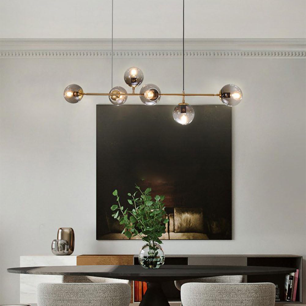 6 luci E27 Lampadario moderno Nord Europa Lampadario a sfera in vetro Industriale 51 pollici Lampada a sospensione a soffitto per soggiorno Sala da pranzo Decorazione artistica Ristorante