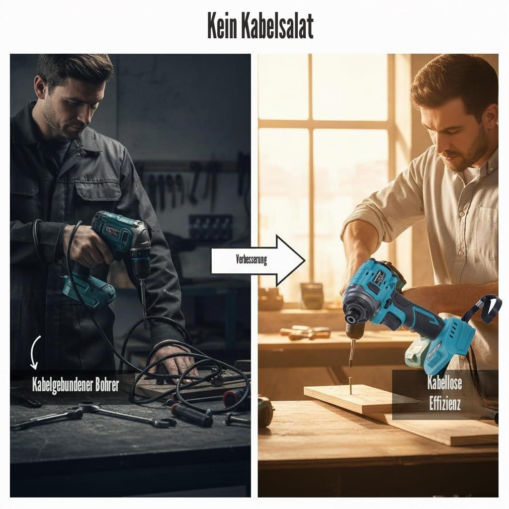 Bürstenloser Schlagschrauber Kompatibel mit Makita 18V Akku, 220 Nm Hohes Drehmoment, 4-Gang-Variable Steuerung, 6,35 mm Sechskant-Spannfutter & LED-Licht für professionelles Bohren & Schrauben