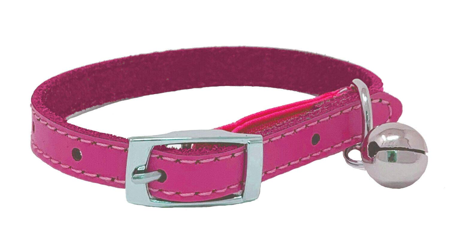 Caseeto JK Cat Collar Real Leather with Safety Elastic, Bell, Available (Pink)