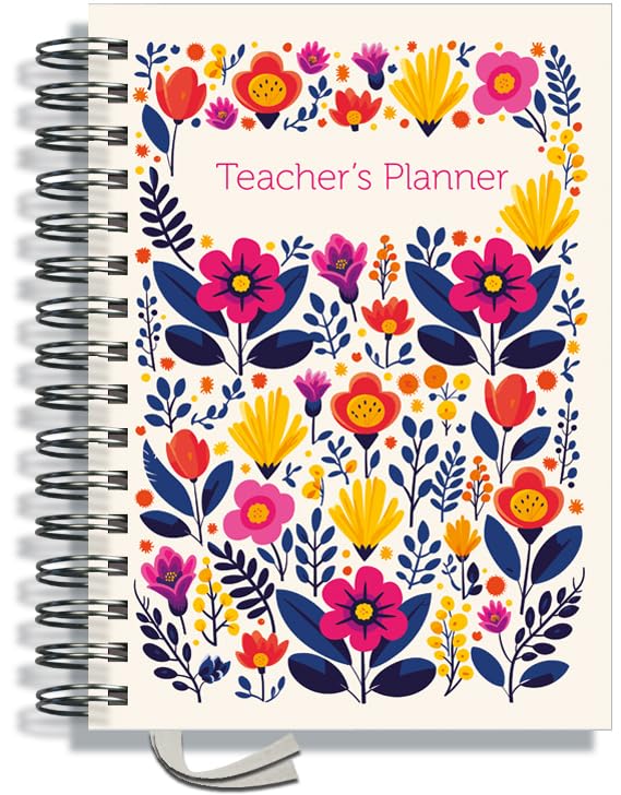 Teacher Planner 2026-2027 A5 size by Pirongs | 8 Lesson Planner for Teachers | Page a day | Undated, Hardback, Wiro-bound Teachers Planner - Flowers on Parade โ image 1