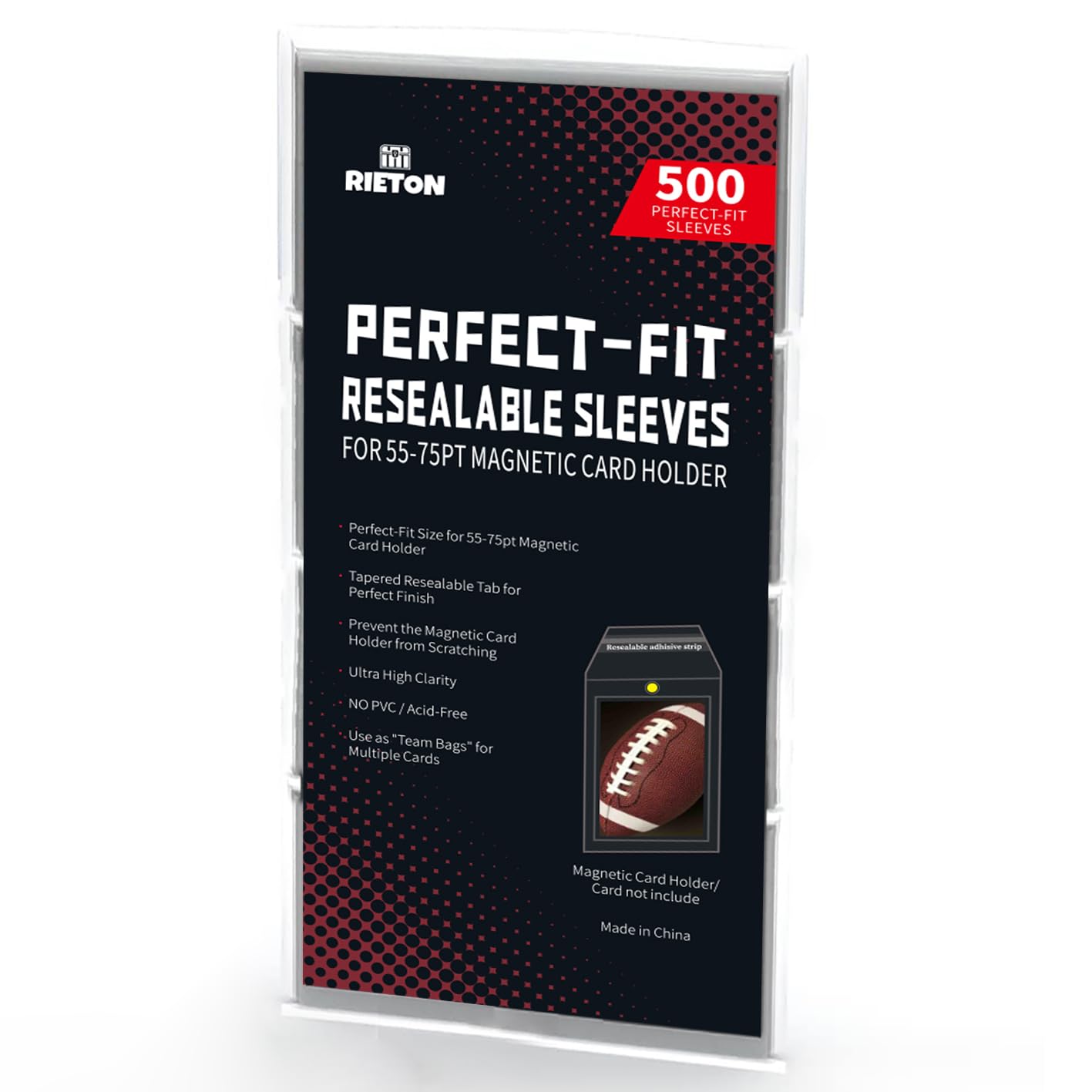 Rieton Resealable Team Bags for 55-75PT Magnetic Card Holders, Exact Fit Sleeves for 55-75PT Card Holders (500 Count)