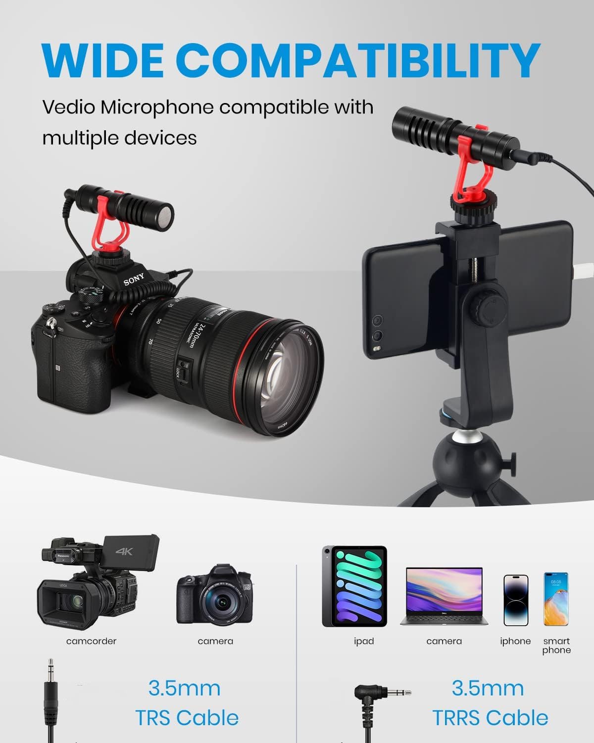 Moukey MCM-1 Camera Microphone, Video Mic with Shock Mount and Windshield, Professional Vlogging Kit for iPhone, Android Smartphone, DSLR Camera & Camcorder, Battery-Free Shotgun Mic
