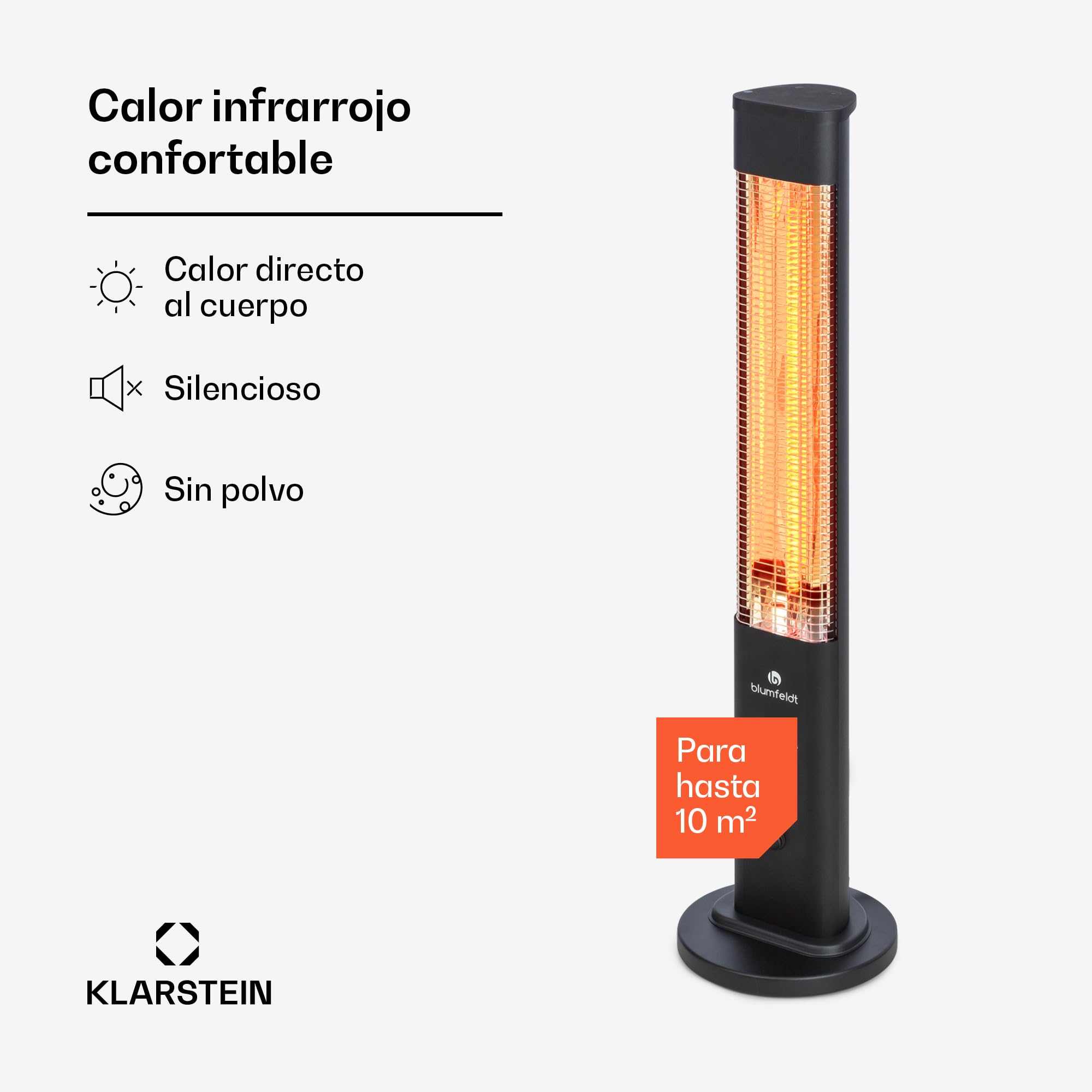 Klarstein Radiador Electrico Bajo Consumo, Calefactor para Patio o Terraza de 1200W, Mando a Distancia, Radiadores Bajo Consumo Electricos, Antivuelcos, IP65, Calefactores Jardín, Exterior e Interior