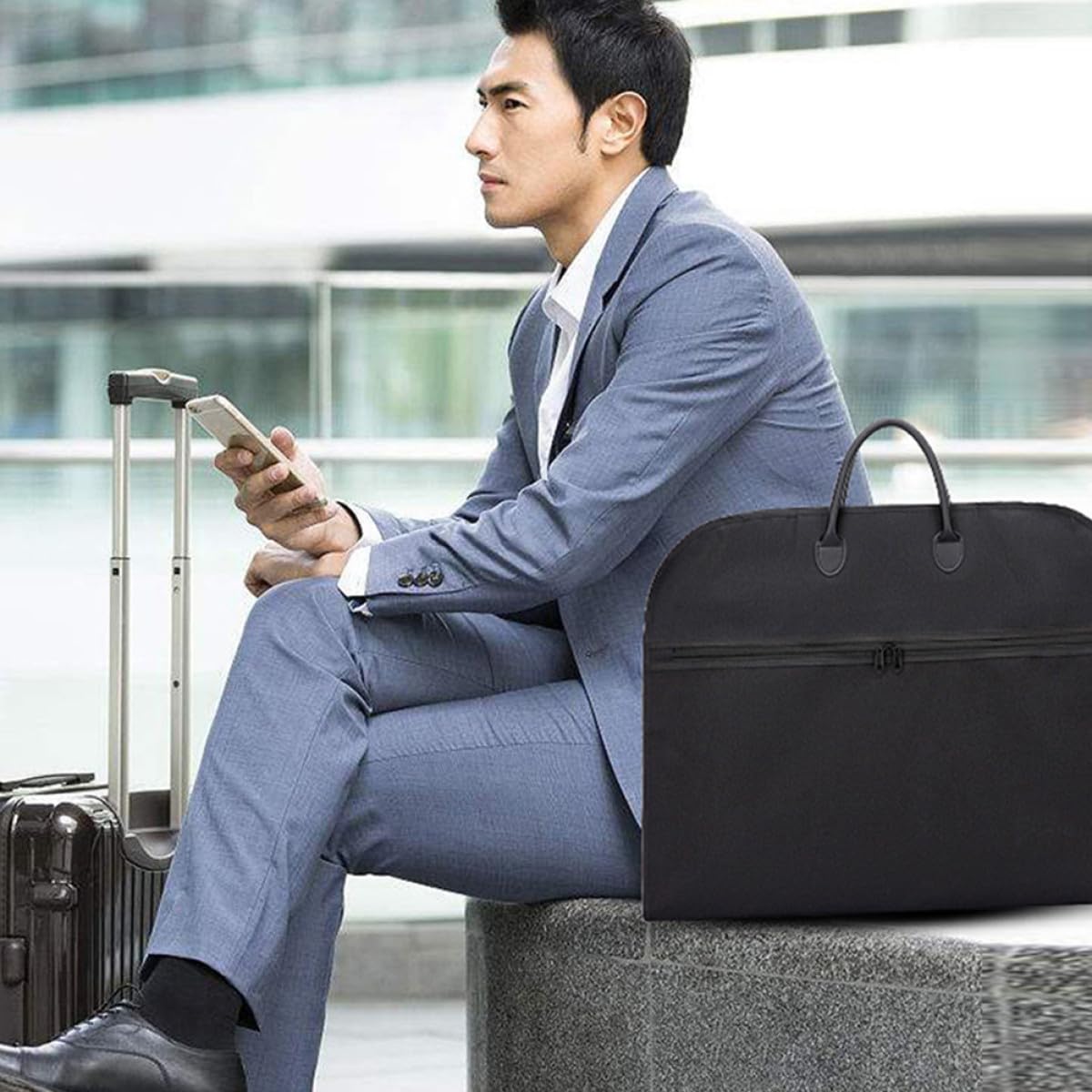 Borsa Copri Vestiti Passaggio Appendini Nero Porta Abiti da Viaggio Pieghevole Oxford per Viaggi e Business