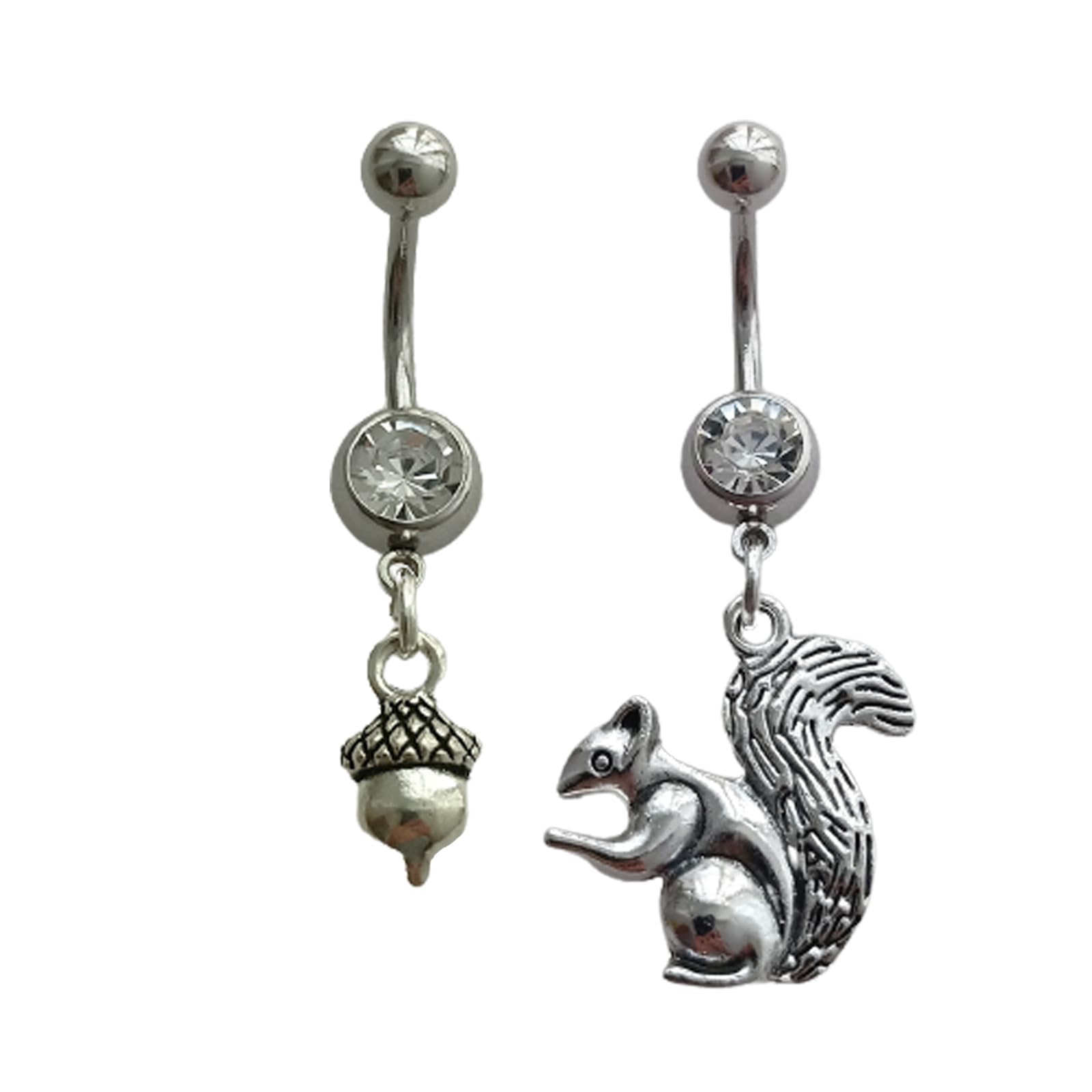 AETYWYEIN Squirrel and Pine Cone Pendant Dangle Belly Rings, Beach Vocation Surgical Stainless Steel 14 Gauge Navel Barbell Ring, Cute Piercing Body Jewelry for Man Woman