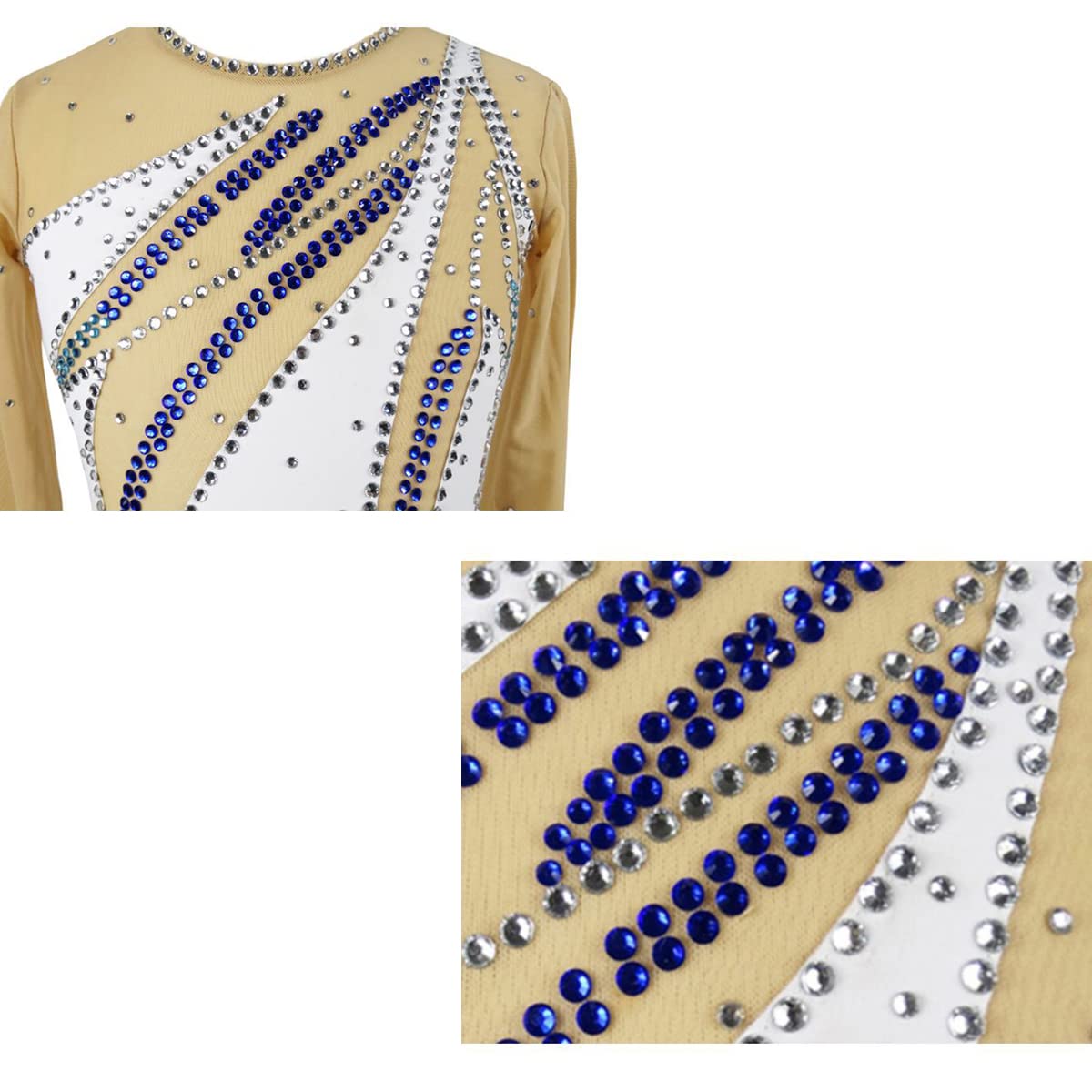 Damas Profesionales de Concurso de Patinaje Figurado Vestidos para Niñas Niñas Blancas Mangas Largas Rhinestones Léerardo Brillante