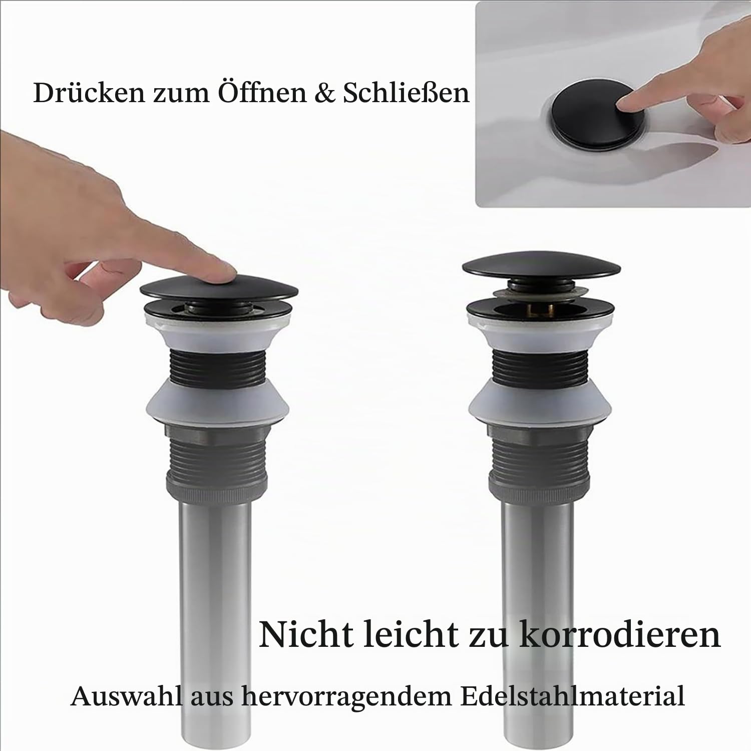 Design Siphon mit Pop Up Ventil Ablaufgarnitur für Waschbecken,1 1/4 zoll aus Messing Abflussgarnitur Abfluss für Bad, Geruchsverschluss inkl. Dichtungen, Schwarz Retro,Mit Ejektorventil