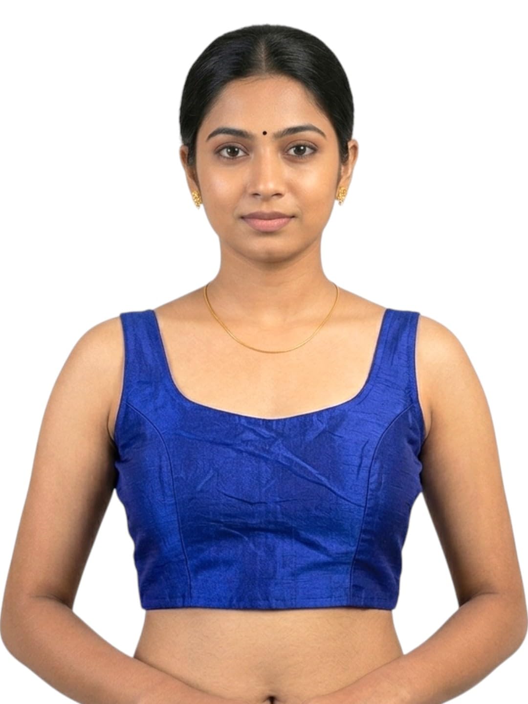Royal Blue Sleeveless Saree Blouse, Solid Colour-image-14
