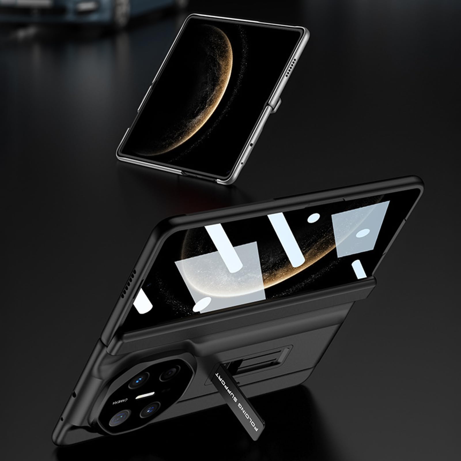 Smukłe etui do Huawei Mate X6, luksusowy biznesowy PC matowe etui z podpórką, kompleksowa ochrona obiektywu zawiasowego, biała, Mate X6