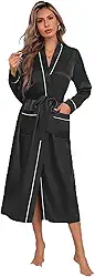 Roupão de seda feminino, de manga comprida, de cetim, macio, leve, comprimento total, com bolsos, roupão de casamento, Preto, P