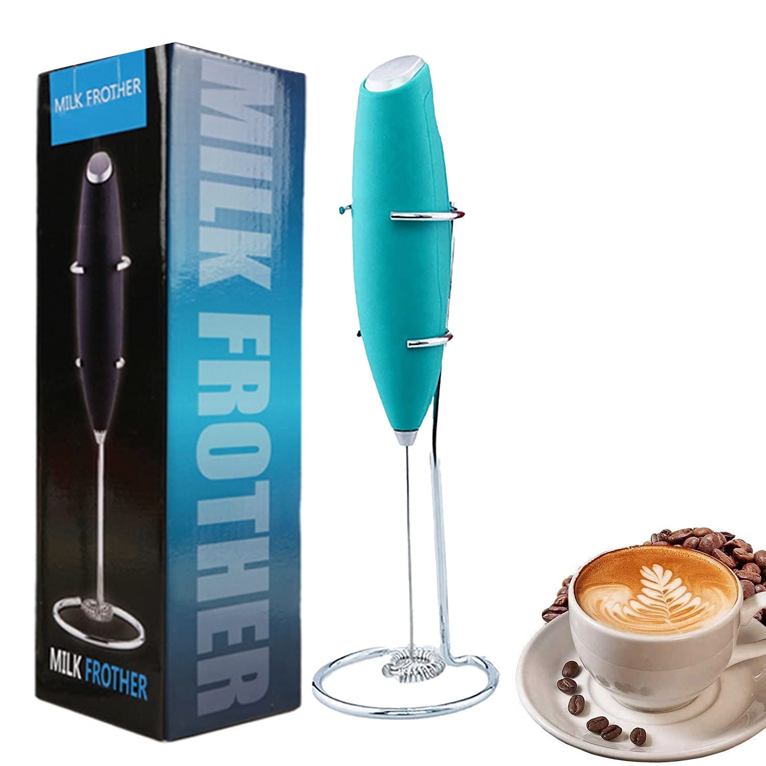 Milk Frother Handheld Battery Operated Electric Whisk Foam Maker For Coffee, Latte, Cappuccino, Hot Chocolate, Durable Mini Drink Mixer With Stainless Steel Stand Included