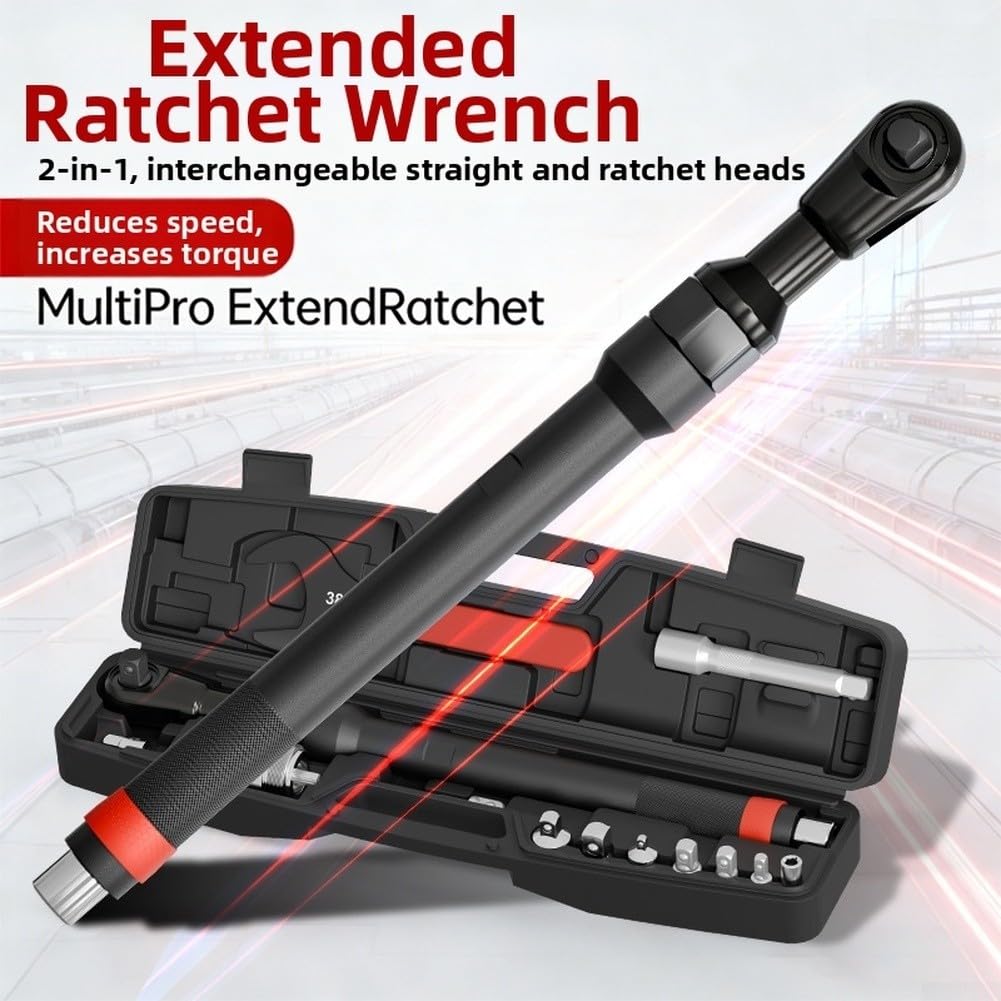 Llave de trinquete resistente, juego de 3/8 1/2 pulgadas con barra de extensión, herramienta multifuncional para espacios reducidos, salida de alto par, interruptor de dirección rápida, agarre