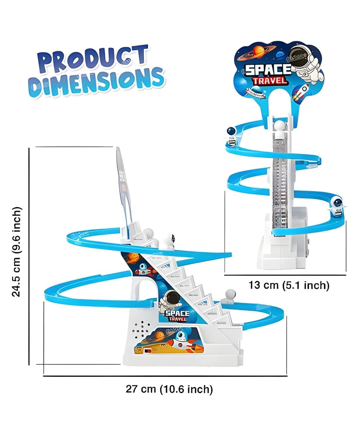 Goyal's Astronaut Space Slide Track Racing Toys for Kids - Small Space Cartoon Stair Climbing Toys for Kids, Escalator Toy with Lights and Music - 3 Space Cartoon Toy Included - Image 3 thumbnail